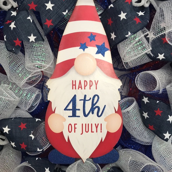 🎉🎉 CLOSET CLEAR OUT 🎉🎉🎉🎉New Gnome “Happy 4th of July” Hand Crafted Wreath - Picture 4 of 4